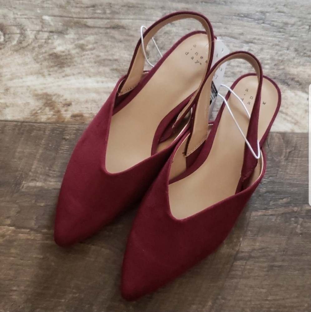 NEW Slingback Mules Burgundy Flat Maroon V Flats - Picture 4 of 5